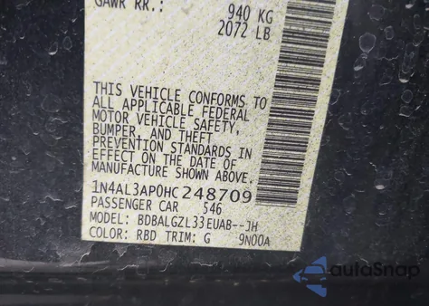 2017 Nissan Altima 2.5 S from USA, damaged, VIN 1N4AL3AP0HC248709